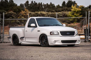 White Lowered Pickup Truck Wallpaper