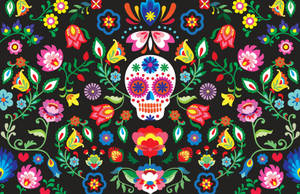 White Mexican Skull And Flowers Wallpaper