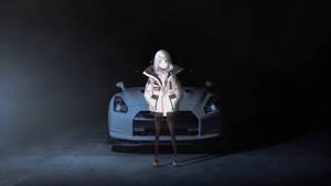 White Nissan Anime Car Wallpaper