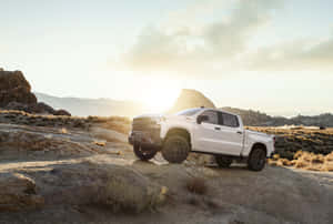 White Pickup Truck Desert Sunset Wallpaper