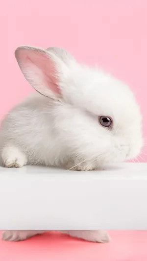 White Rabbit On Pink Background Wallpaper