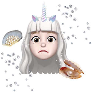 White Unicorn Emoji Girl With Pearls Wallpaper
