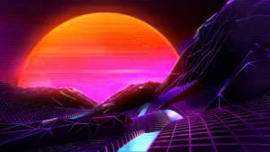 Wide Pink Moon In Retro Landscape Wallpaper