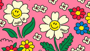 Wiggle Wiggle Happy Flower Pattern Wallpaper