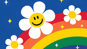 Wiggle Wiggle Happy Flower Rainbow Wallpaper