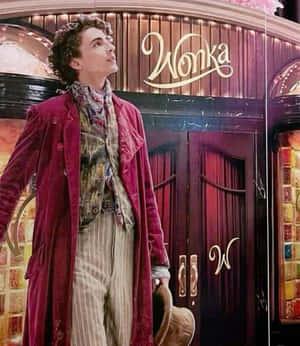 Willy Wonka Outside Chocolate Factory Entrance Wallpaper