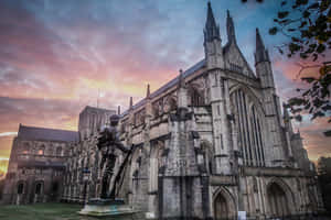 Winchester Cathedral Sunset Statue Wallpaper