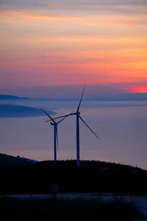 Wind Turbines Sunset Silhouette Wallpaper