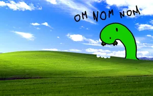 Windows X P Bliss With Dinosaur Doodle Wallpaper