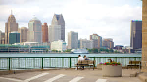 Windsor Waterfront View Detroit Skyline Wallpaper