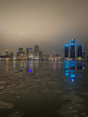 Windsor Waterfront Winter Night Skyline Wallpaper