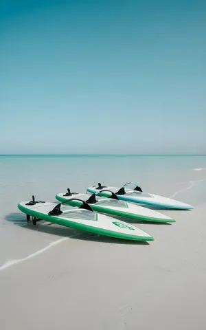 Windsurf Boards On White Sand Under Clear Blue Sky Wallpaper