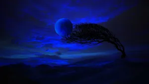 Windy Blue Moon Night Sky Wallpaper