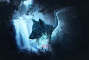 Winged Wolf Waterfall Wallpaper