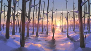 Winter Anime Forest Scene Wallpaper