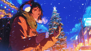Winter Anime Night Scene Wallpaper