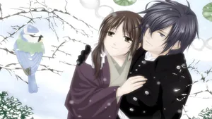 Winter Anime Romance Scene Wallpaper
