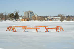 Winter Barrierson Frozen Lake Barrie Wallpaper