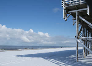 Winter Beach Watchtower Kampen Wallpaper