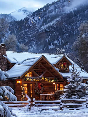 Winter_ Cabin_ Christmas_ Decorations Wallpaper