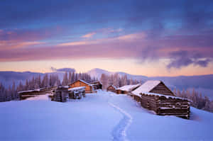 Winter_ Cottage_ Sunset_ Snowscape.jpg Wallpaper