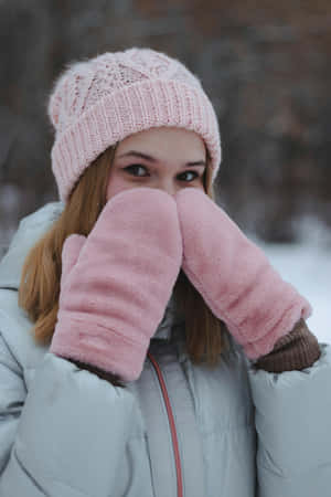 Winter Cute Girl Pink Accessories Wallpaper