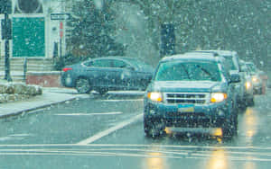Winter Driving In Snowy Conditions Wallpaper