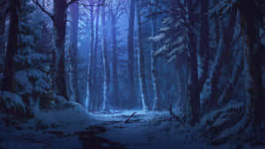 Winter Forest Anime Scene Wallpaper