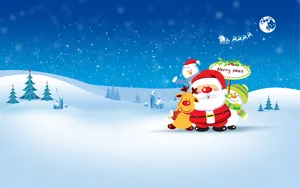 Winter Holiday Desktop With Santa Claus And Friends Wallpaper