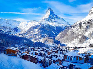 Winter In Swiss Alps Cabins Wallpaper