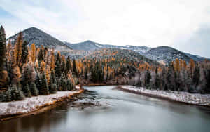 Winter_ Meets_ Autumn_ River_ Scene Wallpaper