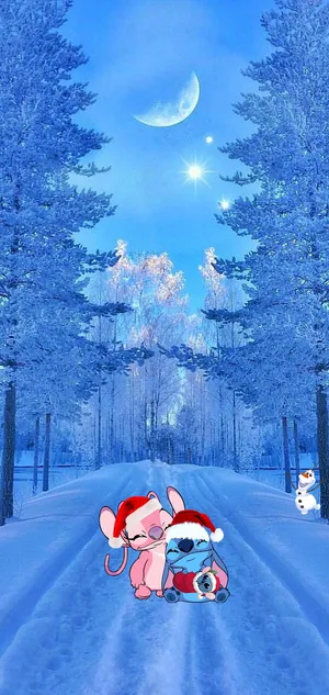 Winter Moonlight Stitchand Angel Wallpaper
