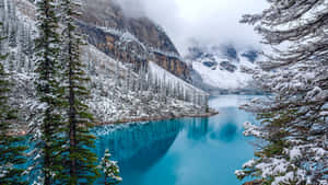 Winter_ Mountain_ Lake_ Serenity_4 K Wallpaper