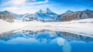 Winter_ Mountain_ Reflection_ Lake_4 K Wallpaper