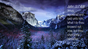 Winter Mountain Valley Bible Verse Wallpaper