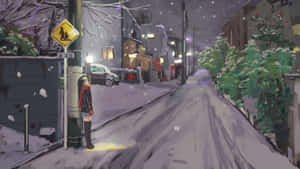 Winter Night Anime Scene Wallpaper