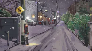 Winter Night Anime Scene Wallpaper