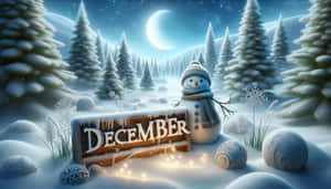 Winter Night Snowman December Scene Wallpaper