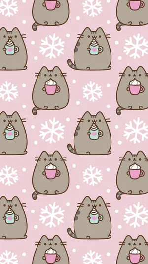Winter Phone Cats Holding Mugs Wallpaper