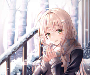 Winter Reflection Blonde Anime Girl Wallpaper