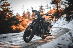 Winter Ride Jawa Motorcycle Snowy Road Wallpaper