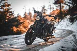 Winter Ride Jawa Motorcycle Snowy Road Wallpaper