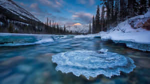 Winter_ River_ Sunset_ Glow Wallpaper