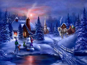Winter Scene Christmas Night Wallpaper