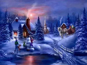 Winter Scene Christmas Night Wallpaper