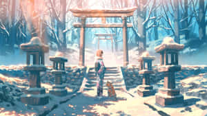 Winter Shrine Visit Wallpaper