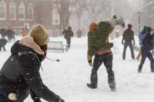 Winter Snowball Fight Action Wallpaper