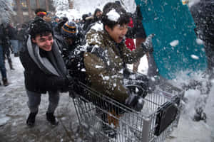 Winter Snowball Fight Joy Wallpaper