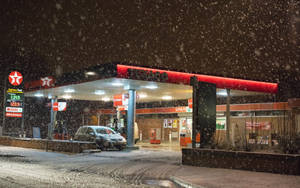 Winter Texaco Gas Station Wallpaper