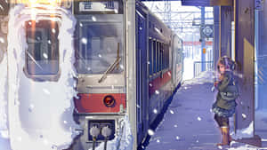 Winter Train Station Anime Wallpaper